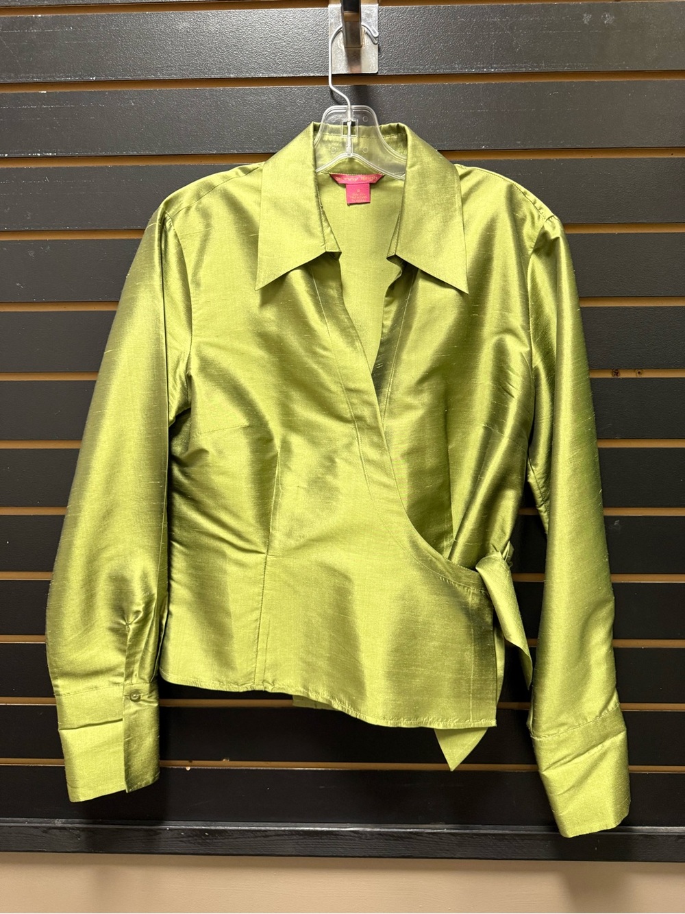 Sunny Leigh 100% Silk Green Wrap Blouse Size 12 Y2K
